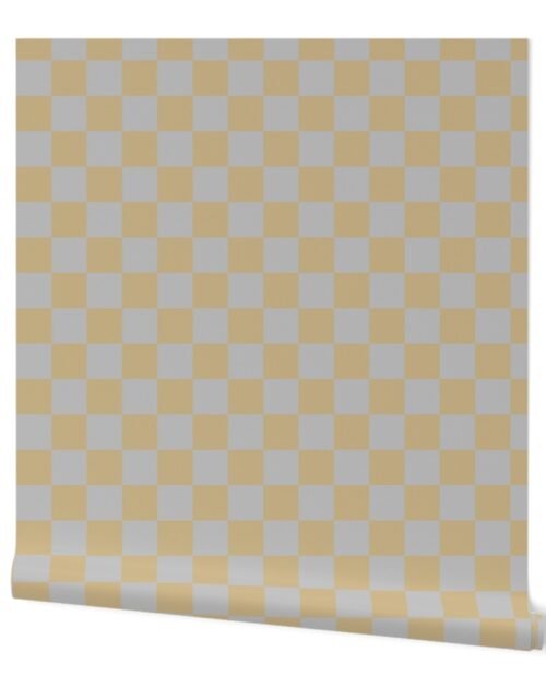 Classic 2" Checkerboard Christmas Holiday Squares in Antique Silver and Gold Wallpaper