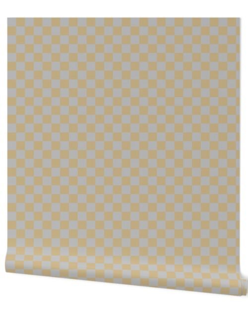 Classic 1" Checkerboard Christmas Holiday Squares in Antique Silver and Gold Wallpaper