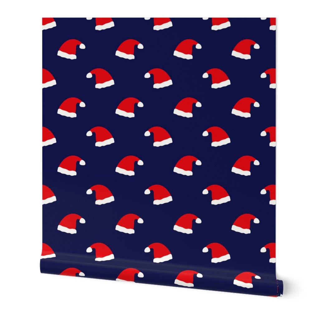 Jolly Old Saint Nick Red Santa Christmas Hats on Midnight Blue Wallpaper Jolly Old Saint Nick Red Santa Christmas Hats on Midnight Blue Wallpaper