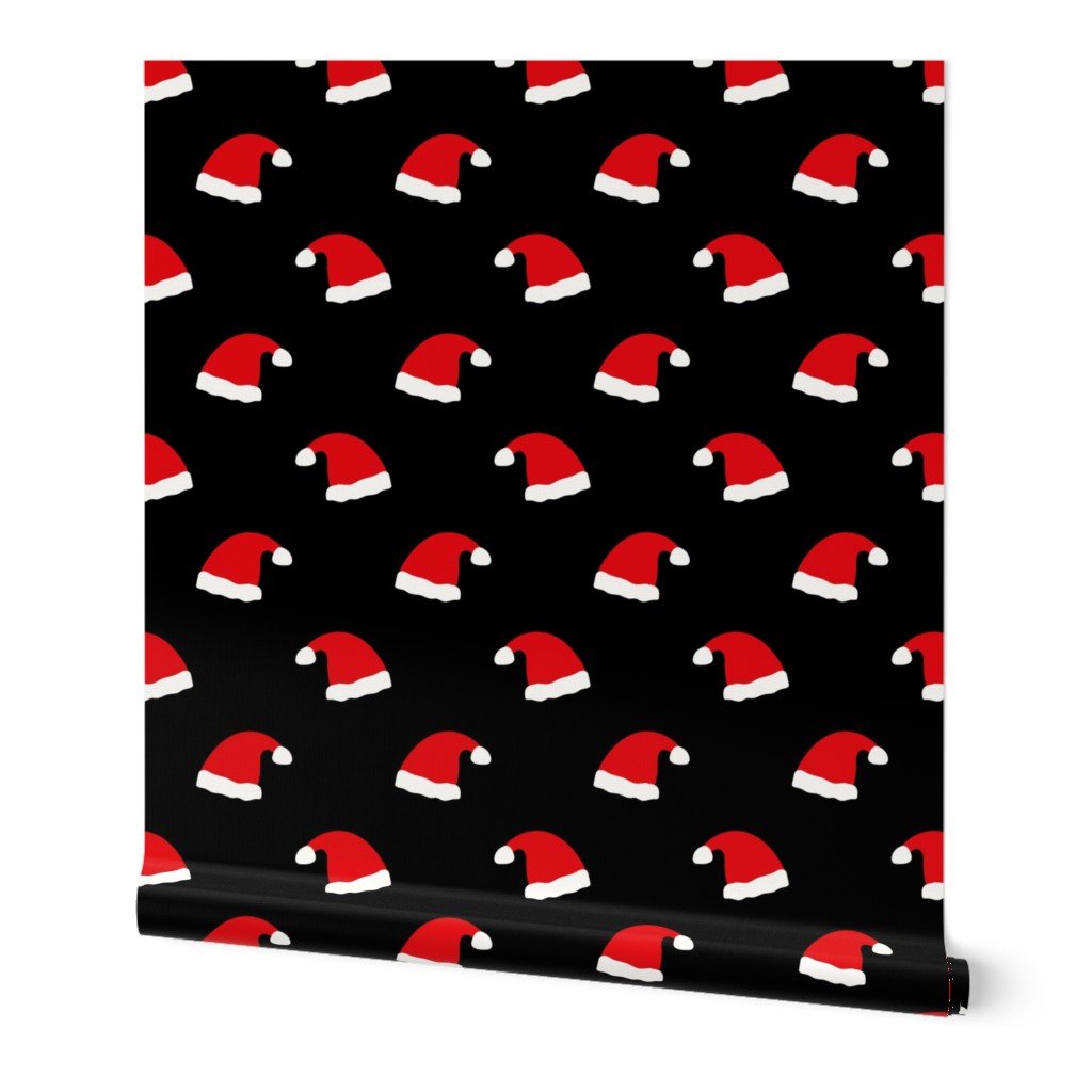 Jolly Old Saint Nick Red Santa Christmas Hats on Night Black Wallpaper Jolly Old Saint Nick Red Santa Christmas Hats on Night Black Wallpaper