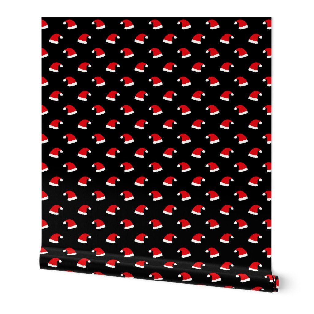 Small Jolly Old Saint Nick Red Santa Christmas Hats on Night Black Wallpaper Small Jolly Old Saint Nick Red Santa Christmas Hats on Night Black Wallpaper