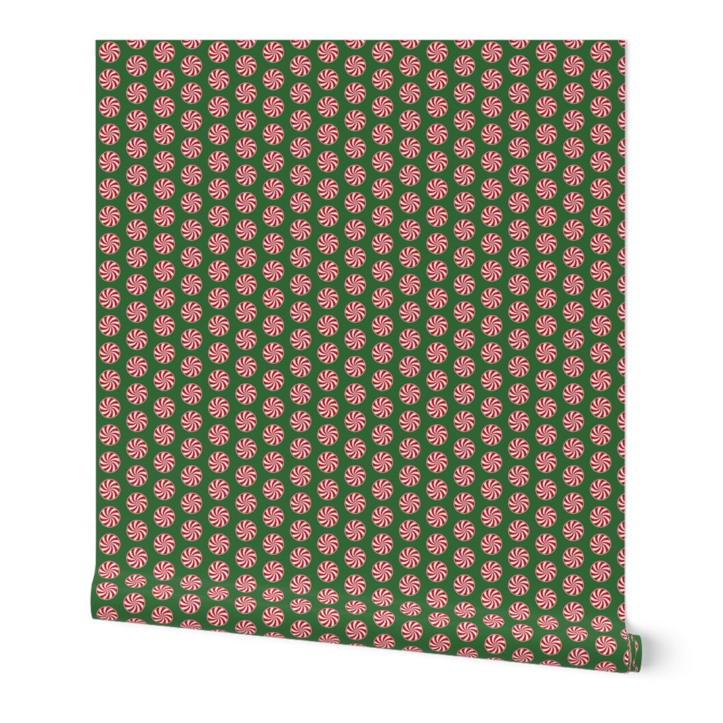 Red and White Peppermint Christmas Candy Swirls on Tree Green Wallpaper Red and White Peppermint Christmas Candy Swirls on Tree Green Wallpaper