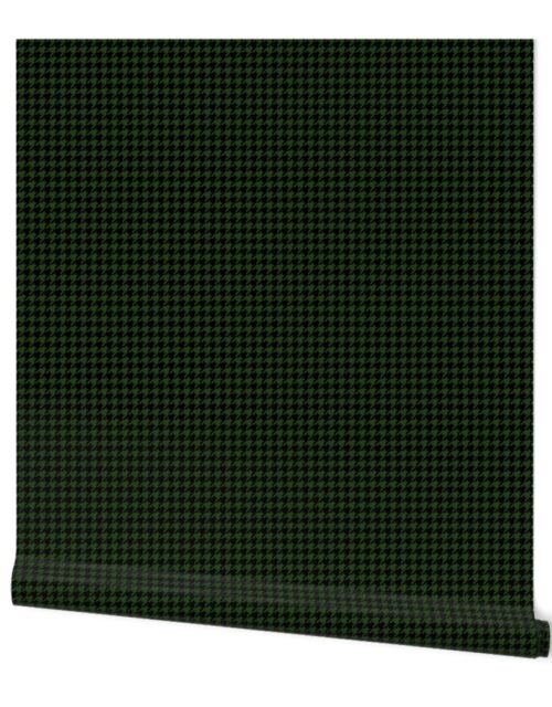 Dark Forest Green and Black Houndstooth Check Wallpaper