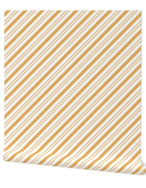 Small Classic Christmas Gold  Diagonal Christmas Candy Stripes Wallpaper