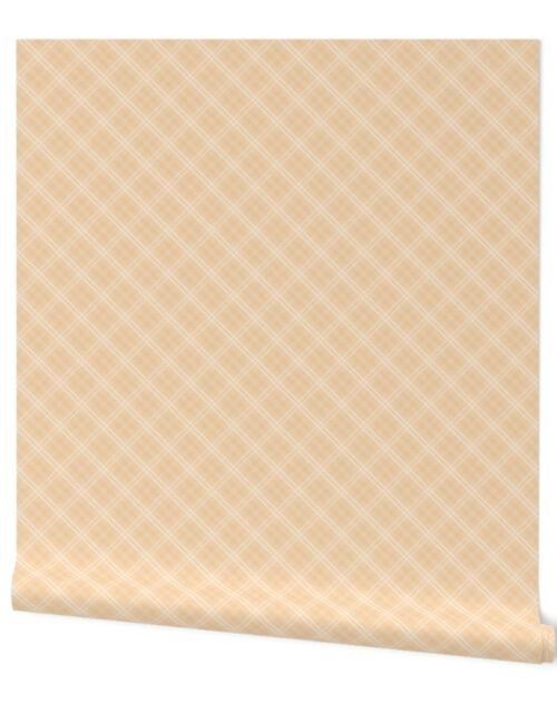 Diagonal Tartan Check Plaid in Pastel Peachy Orange with Peach Lines Wallpaper
