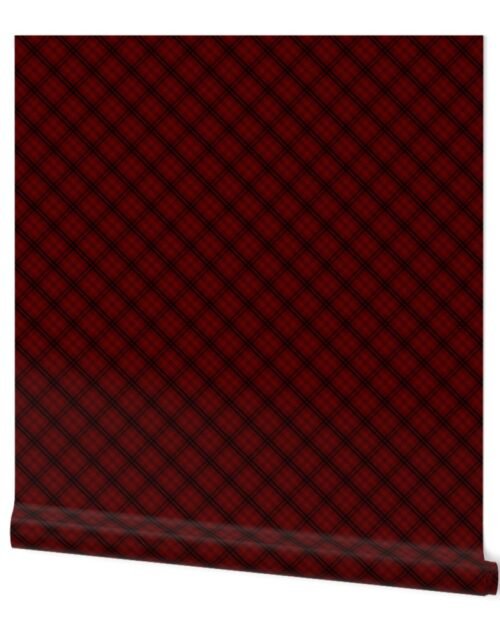 Diagonal Tartan Check Plaid in Christmas Red with Christmas Blue Wallpaper