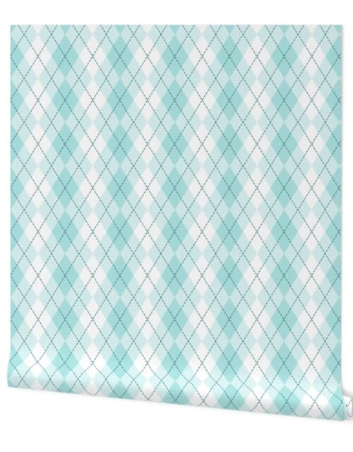 Light Aqua Argyle Diamond Check Wallpaper