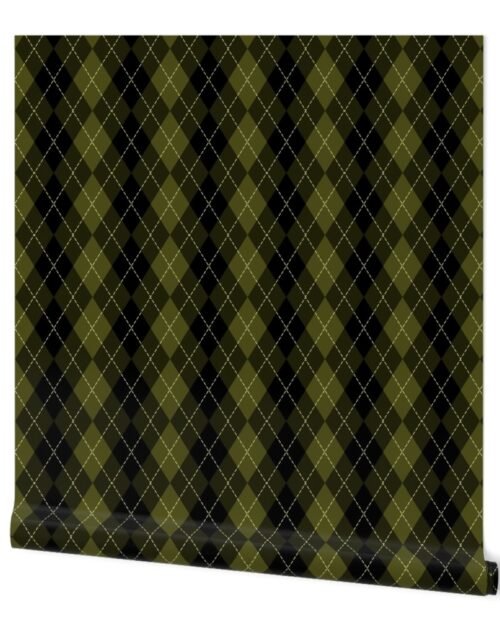 Dark Olive Argyle Diamond Check Wallpaper