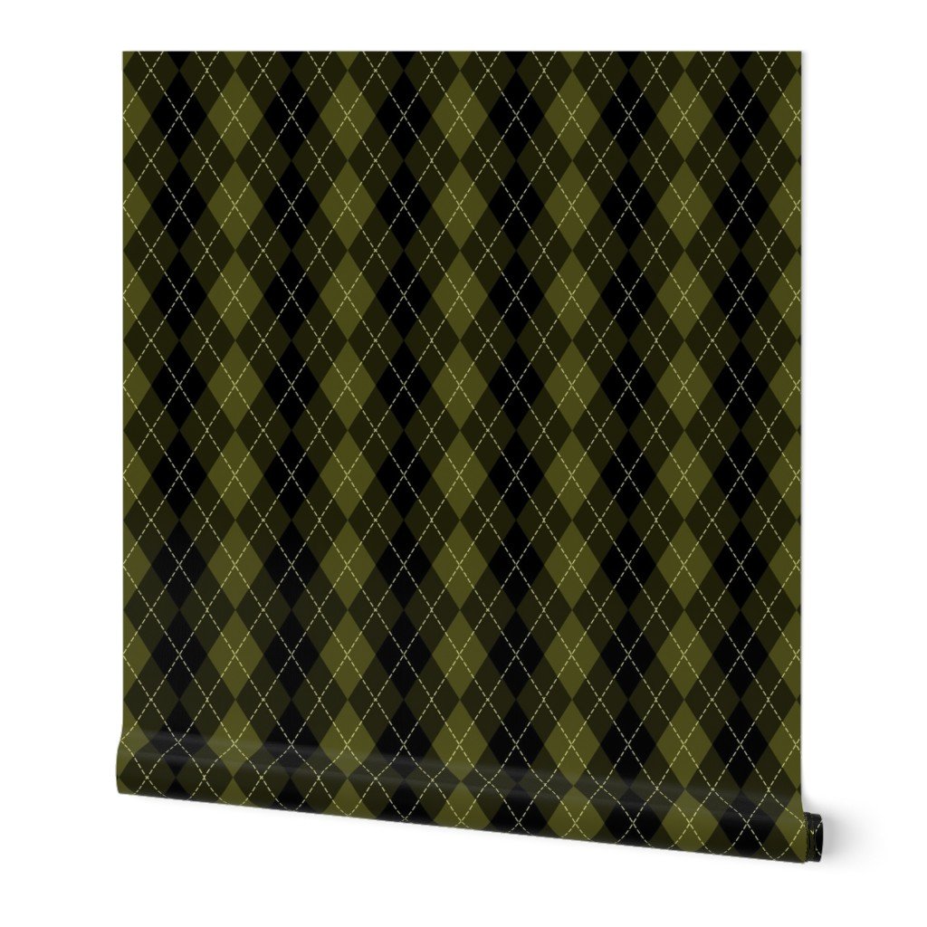 Dark Olive Argyle Diamond Check Wallpaper Dark Olive Argyle Diamond Check Wallpaper