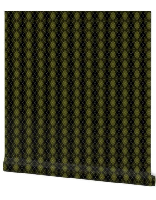 Small Dark Olive Argyle Diamond Check Wallpaper