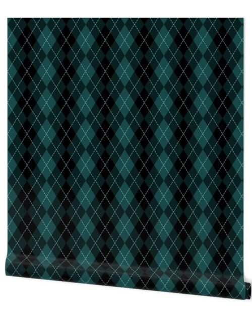 Dark Teal Argyle Diamond Check Wallpaper