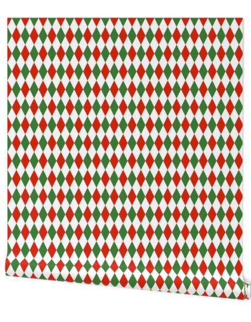 Red Green Christmas Harlequin Diamond Check 1 inch Wallpaper