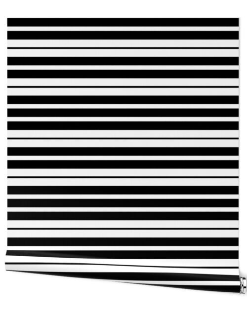 Horizontal Lifesize Piano Striped Black and White Wallpaper