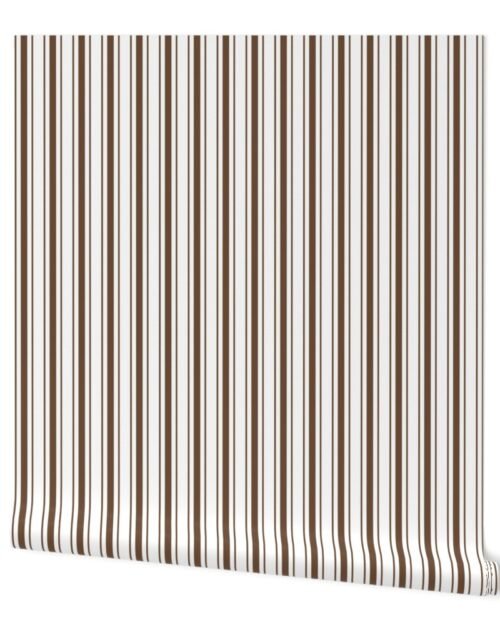 Coffee Brown Mattress Ticking Bed Stripe on White Wallpaper