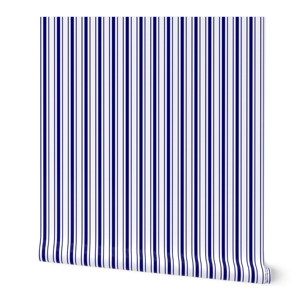Classic Navy Blue Mattress Ticking Bed Stripe on White Wallpaper Classic Navy Blue Mattress Ticking Bed Stripe on White Wallpaper