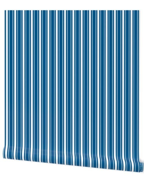 Imperial Blue White Mattress Ticking Bed Stripe Wallpaper