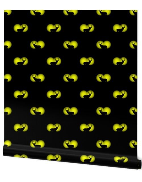 Deer Caught in Headlights- Bright Yellow Eyes in the Dark Wallpaper
