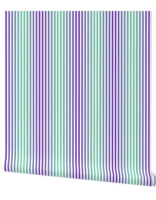 Blue to Green Ombre Shaded Stripes Wallpaper
