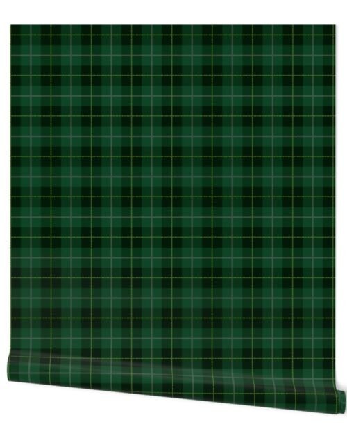 Small Dark Green with Yellow Line Seasonal Christmas  Tartan Check Plaid Wallpaper