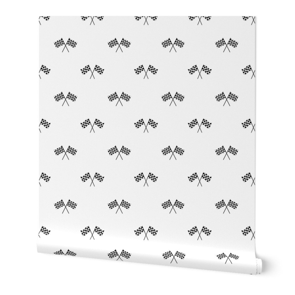 Small Black and White Classic Chequered Flags on on White Wallpaper Small Black and White Classic Chequered Flags on on White Wallpaper