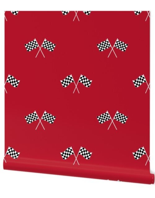 White Classic Chequered Flags on Racing Car Wallpaper