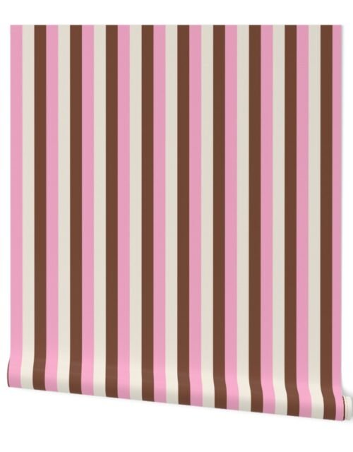 Vertical Vanilla Chocolate Strawberry Ice Cream Stripes 1 inch Wallpaper