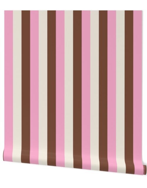 Large Vertical Vanilla Chocolate Strawberry Ice Cream Stripes 2 inch Wallpaper