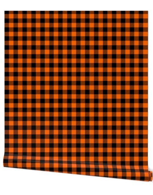 Small Bright Orange Rustic Cowboy Cabin Buffalo Check Plaid 1 inch Wallpaper