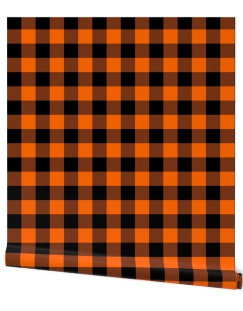 Medium  Bright Orange Rustic Cowboy Cabin Buffalo Check Plaid 2 inch Wallpaper