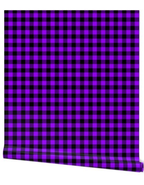 Small Bright Purple Rustic Cowboy Cabin Buffalo Check Plaid 1 inch Wallpaper