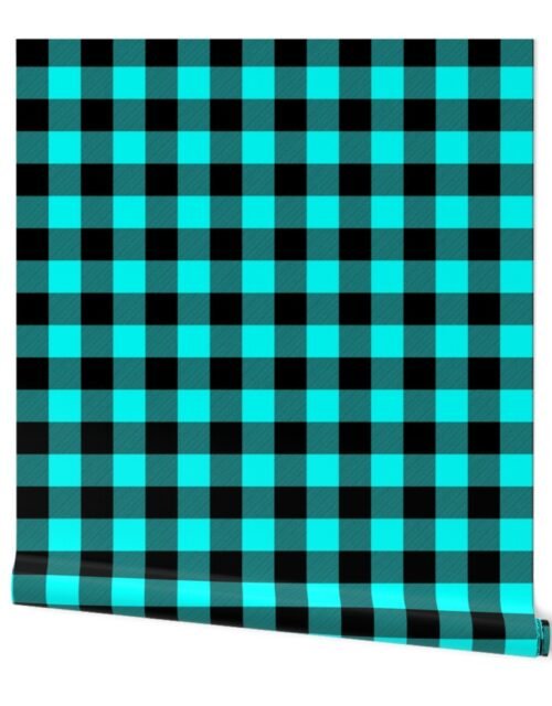Medium  Bright Aqua Rustic Cowboy Cabin Buffalo Check Plaid 2 inch Wallpaper