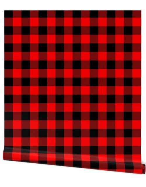 Medium Bright Red Rustic Cowboy Cabin Buffalo Check Plaid 2 inch Wallpaper