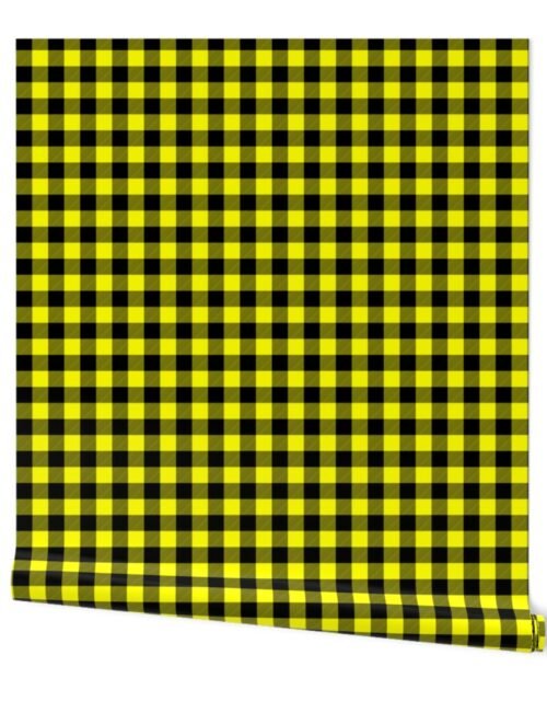 Small Bright Yellow Rustic Cowboy Cabin Buffalo Check Plaid 1 inch Wallpaper
