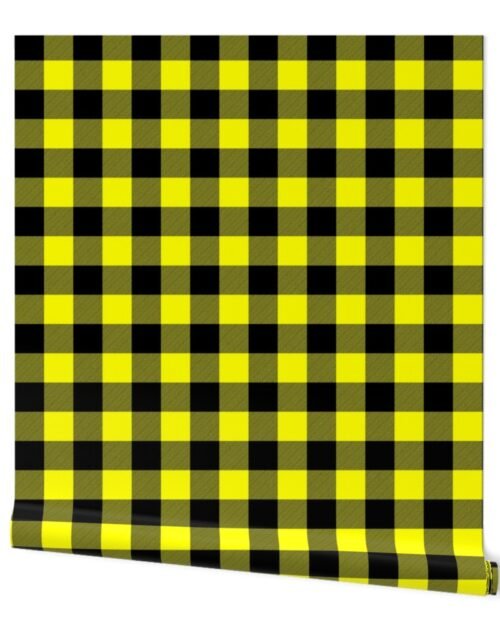 Medium Bright Yellow Rustic Cowboy Cabin Buffalo Check Plaid 2 inch Wallpaper