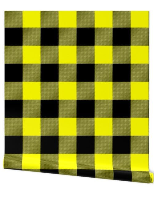 Large Bright Yellow Rustic Cowboy Cabin Buffalo Check Plaid 4 inch Wallpaper