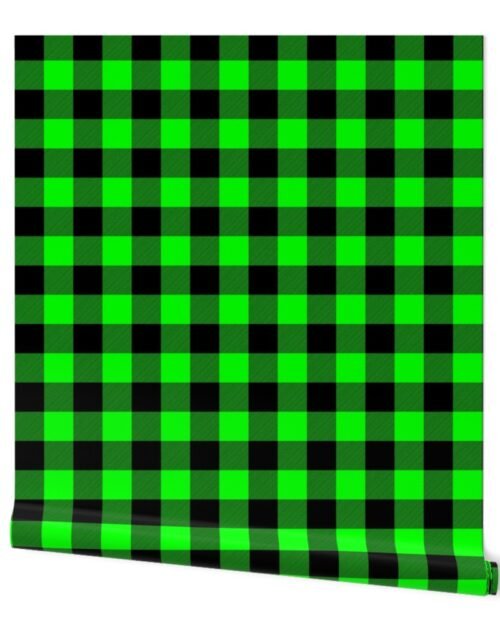 Medium Bright Green Rustic Cowboy Cabin Buffalo Check Plaid 2 inch Wallpaper