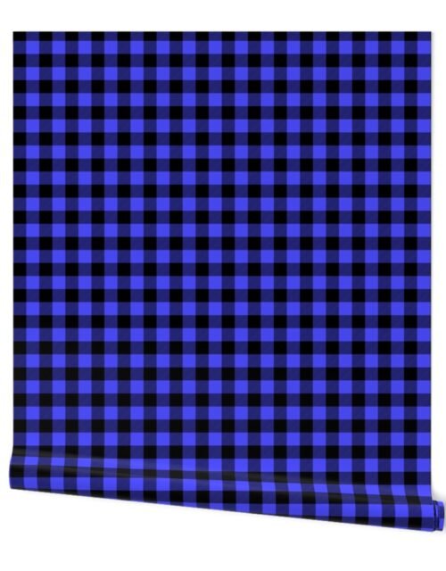 Small Bright Blue Rustic Cowboy Cabin Buffalo Check Plaid 1 inch Wallpaper