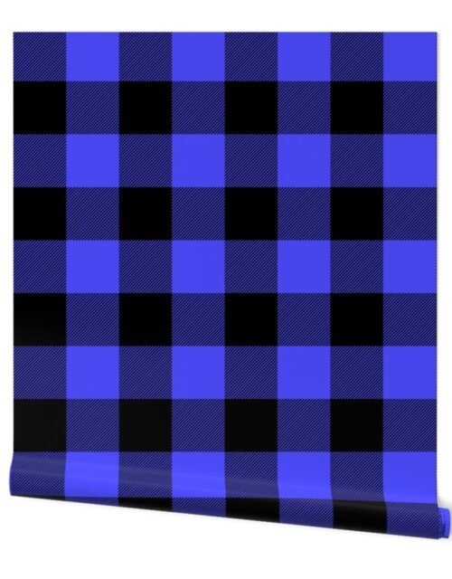 Large Bright Blue Rustic Cowboy Cabin Buffalo Check Plaid 4 inch Wallpaper