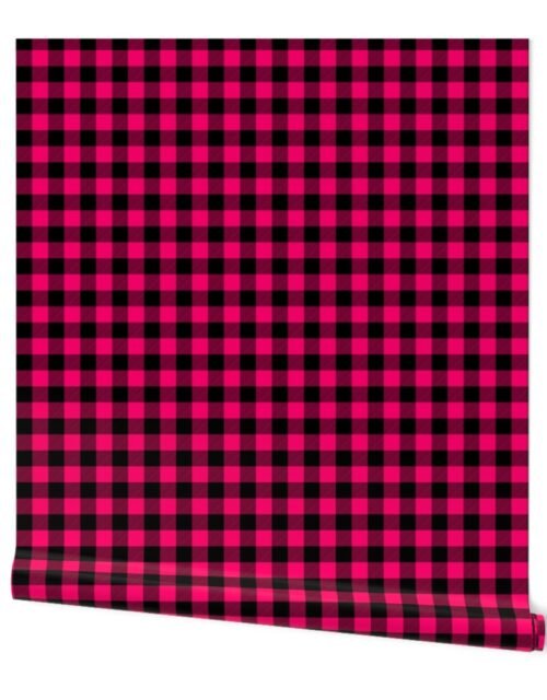 Small Bright Pink Rustic Cowboy Cabin Buffalo Check Plaid 1 inch Wallpaper