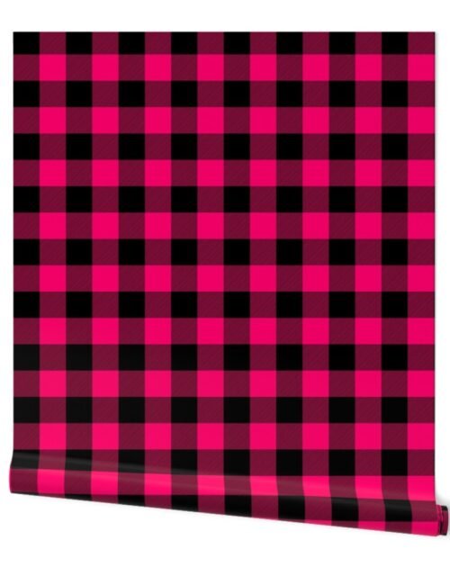 Medium  Bright Pink Rustic Cowboy Cabin Buffalo Check Plaid 2 inch Wallpaper