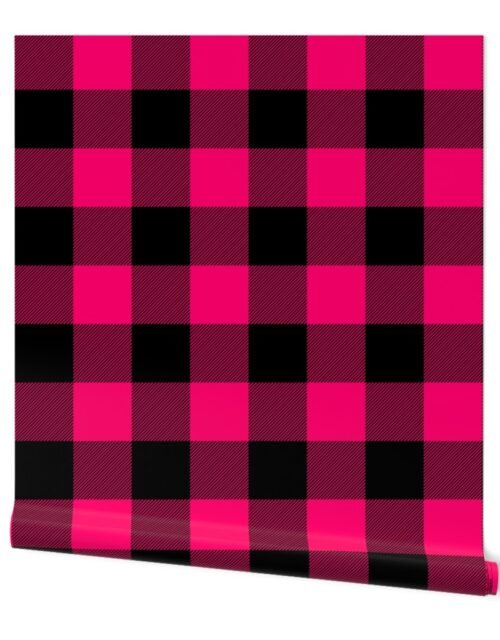 Large Bright Pink Rustic Cowboy Cabin Buffalo Check Plaid 4 inch Wallpaper