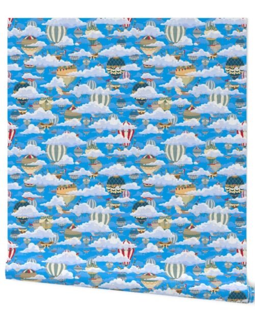 Small Blue Vintage Ornamental Winged Hot Air Helium Balloonsn Clouds Race Wallpaper