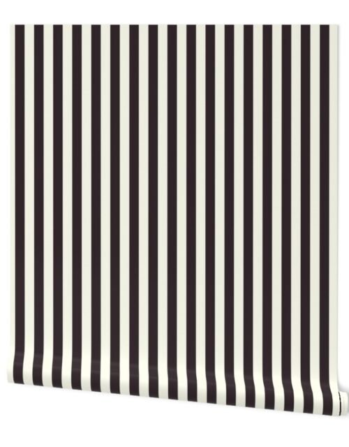 Ivory and Charcoal 3/4 inch Vertical Deck Chair Stripes Wallpaper