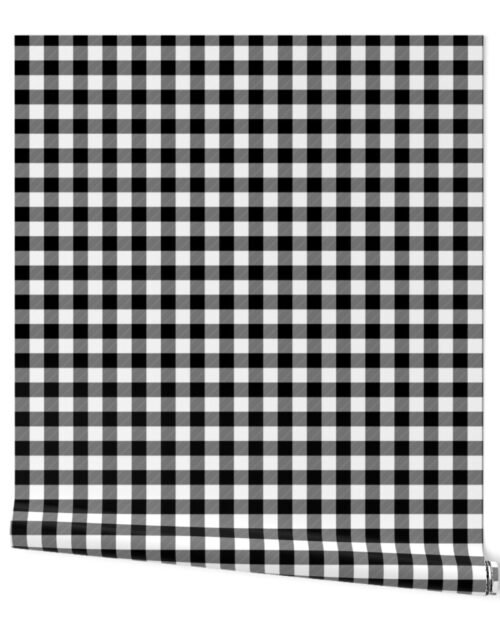 Small Black and White Rustic Cowboy Cabin Buffalo Check Plaid 1 inch Wallpaper