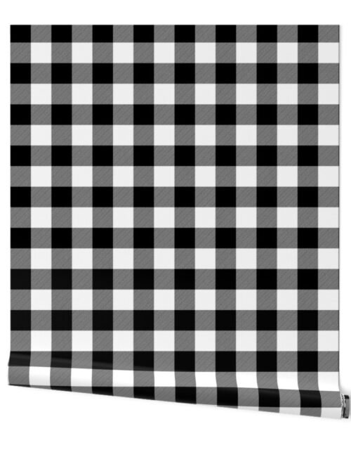 Medium Black and White Rustic Cowboy Cabin Buffalo Check Plaid 2 inch Wallpaper