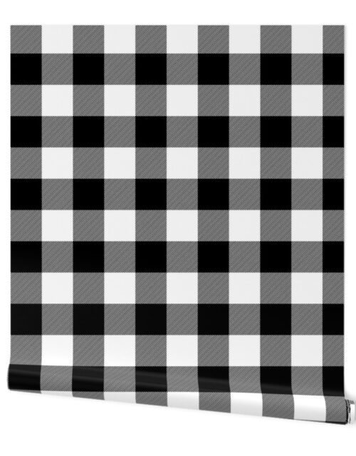 Classic Black and White Rustic Cowboy Cabin Buffalo Check Plaid 3 inch Wallpaper