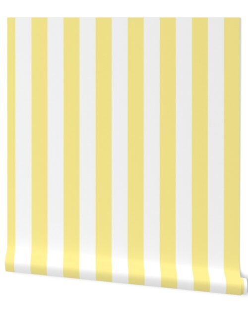 Buttermilk Yellow and White 2 Inch Vertical Cabana Stripes Wallpaper