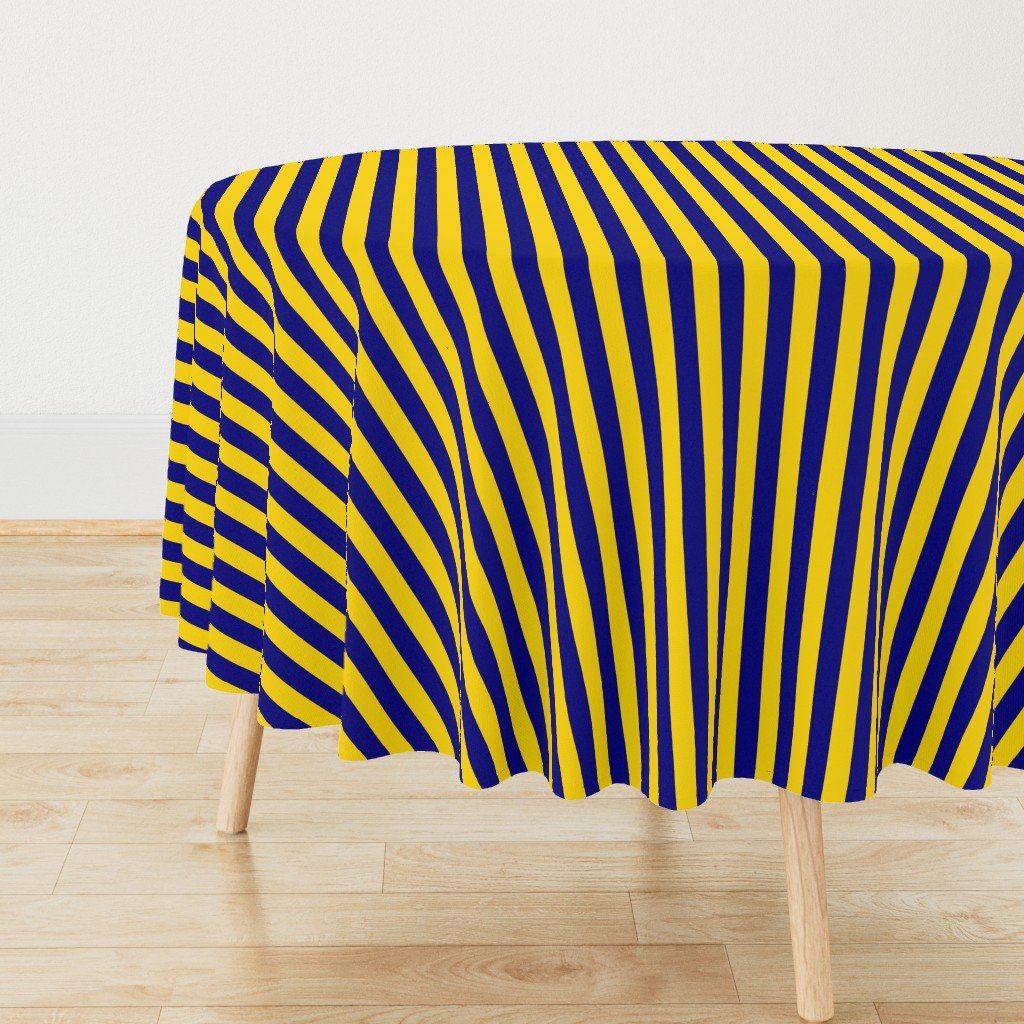 California Blue and Gold Vertical 1 inch Stripes Round Tablecloth California Blue and Gold Vertical 1 inch Stripes Round Tablecloth