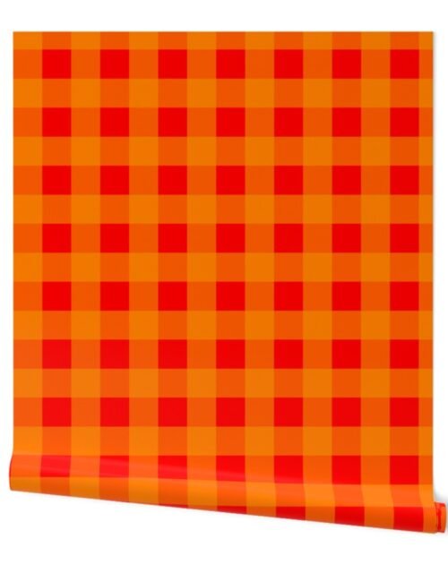 Florida Orange and Red Gingham Checks Wallpaper