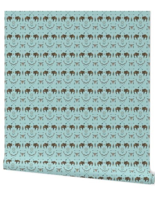 Small Blue Sky Buffalo Handpainted Western Motifs Wallpaper